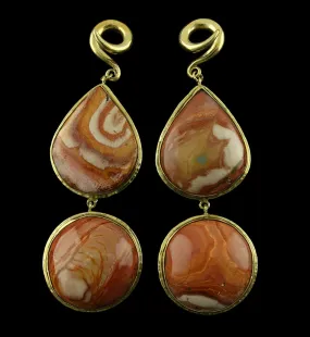 V7 Double Polychrome Ocean Jasper Stone Brass Ear Weights