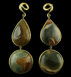 V8 Double Polychrome Ocean Jasper Stone Brass Ear Weights