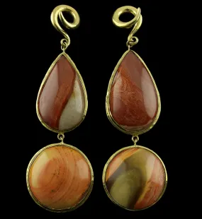 V9 Double Polychrome Ocean Jasper Stone Brass Ear Weights