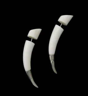White Bone Fake Gauge Tapers Tribal Earrings