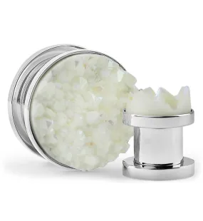 White Druzy Stone Stainless Steel Plugs
