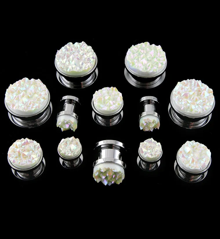 White Druzy Stone Stainless Steel Plugs