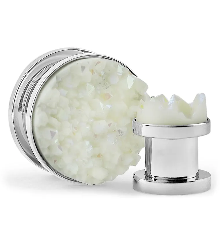 White Druzy Stone Stainless Steel Plugs