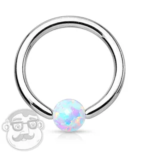 White Opalite Captive Ring Stainless Steel