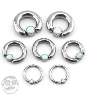 White Opalite Flat Disk Captive Ring