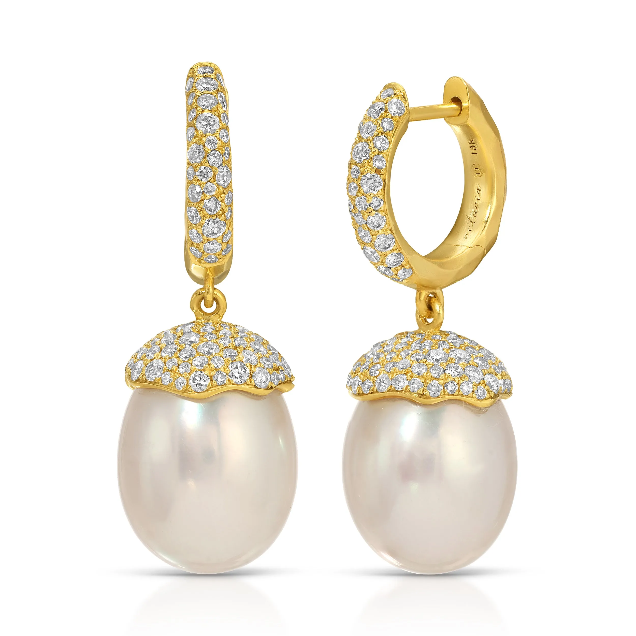White Pearl & Diamond Orb Earrings